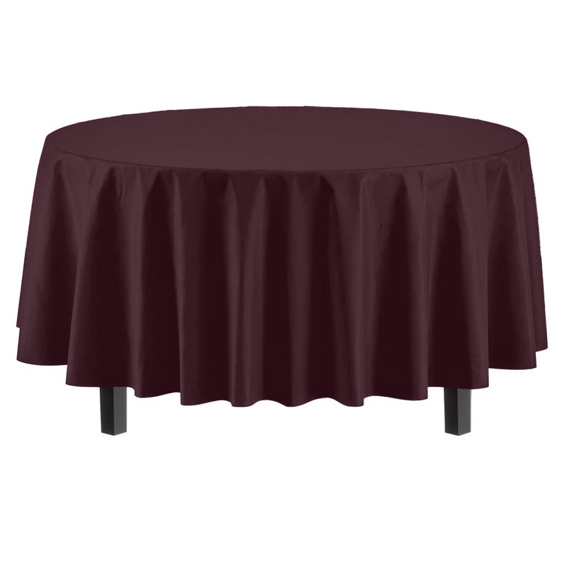 Exquisite 12-Pack Premium Plastic 84-Inch Round Tablecloth - Brown - Image 2
